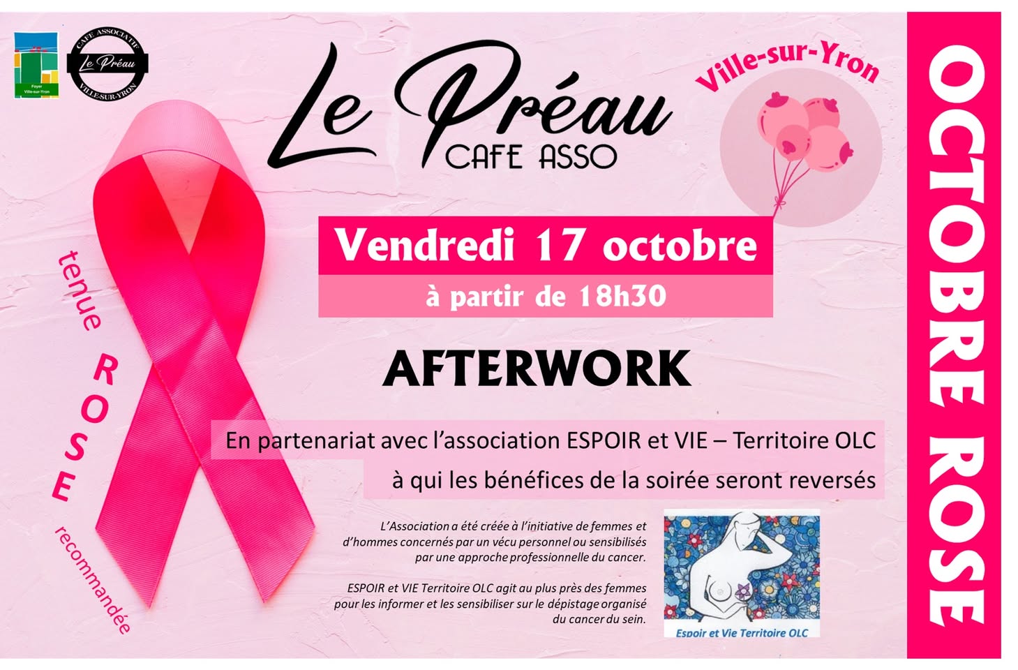 Soirée OCTOBRE ROSE, vendredi 17 octobre, au Préau, à partir de 18h30