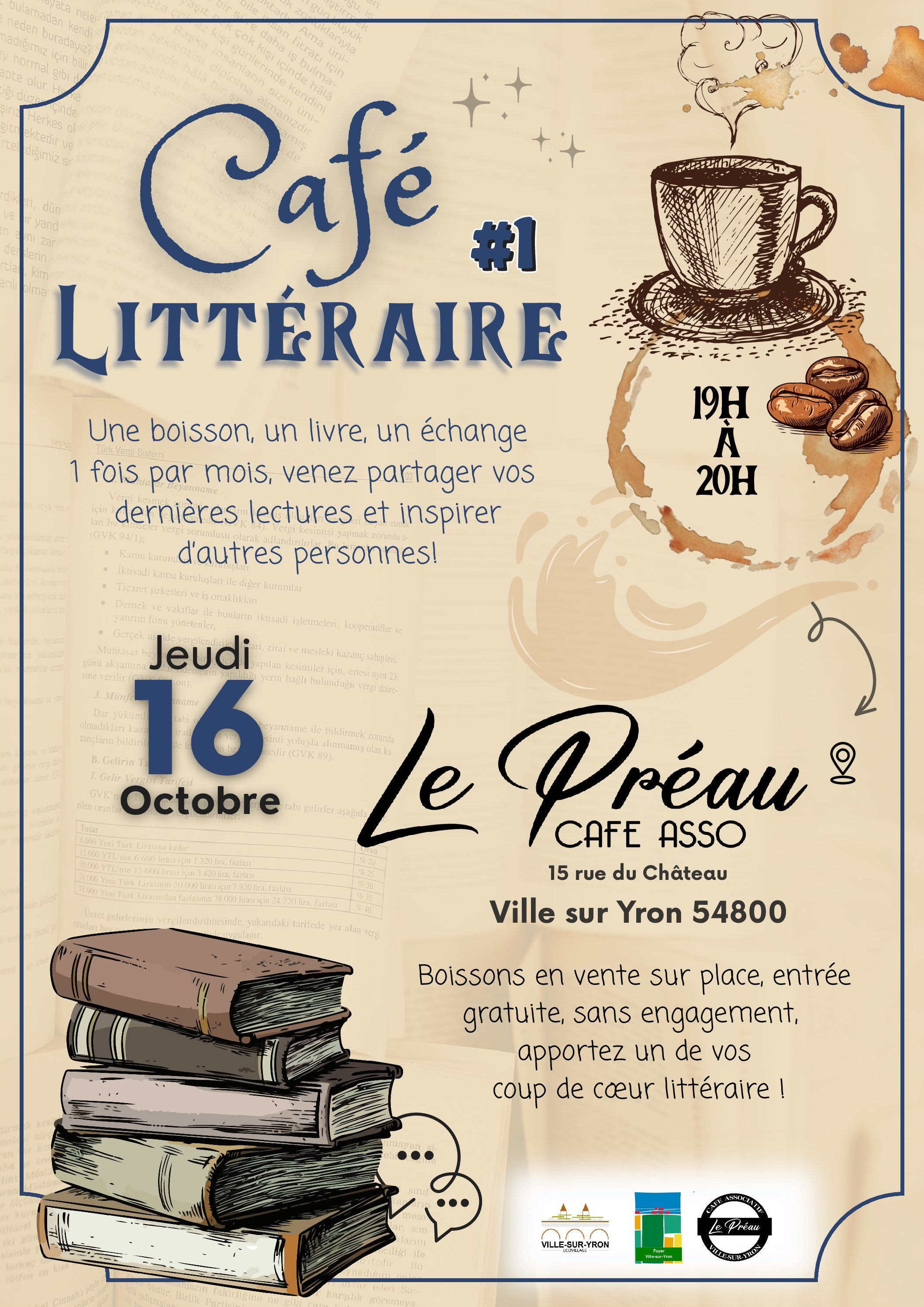 CAFÉ LITTÉRAIRE, Jeudi 16 octobre à 19h00, LE PRÉAU