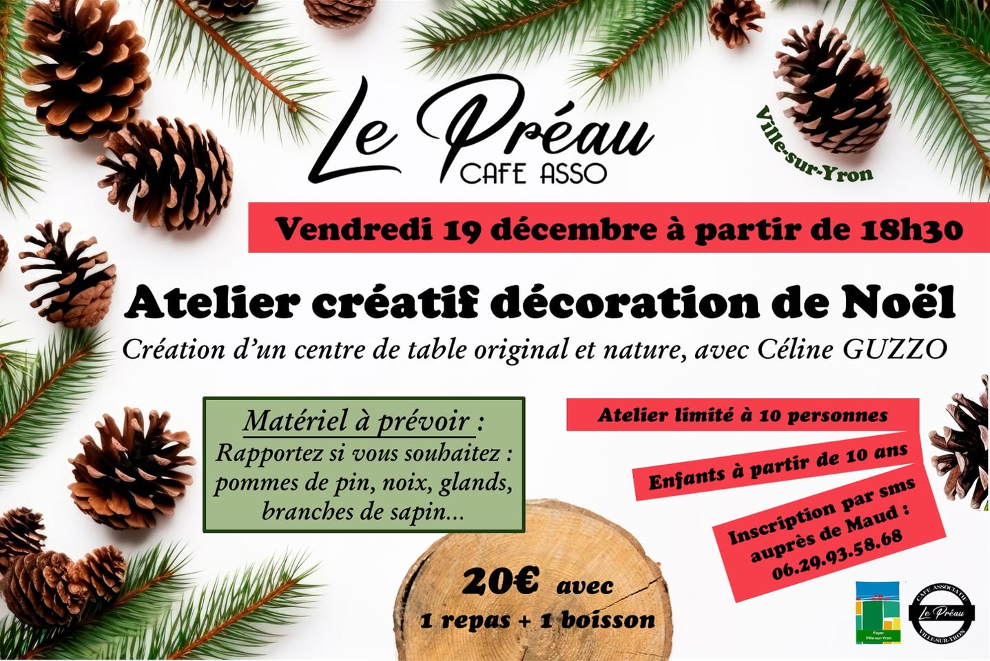 ATELIER CRÉATIF DÉCORATION DE NOËL, vendredi 19 décembre à partir de 18h30, au Préau