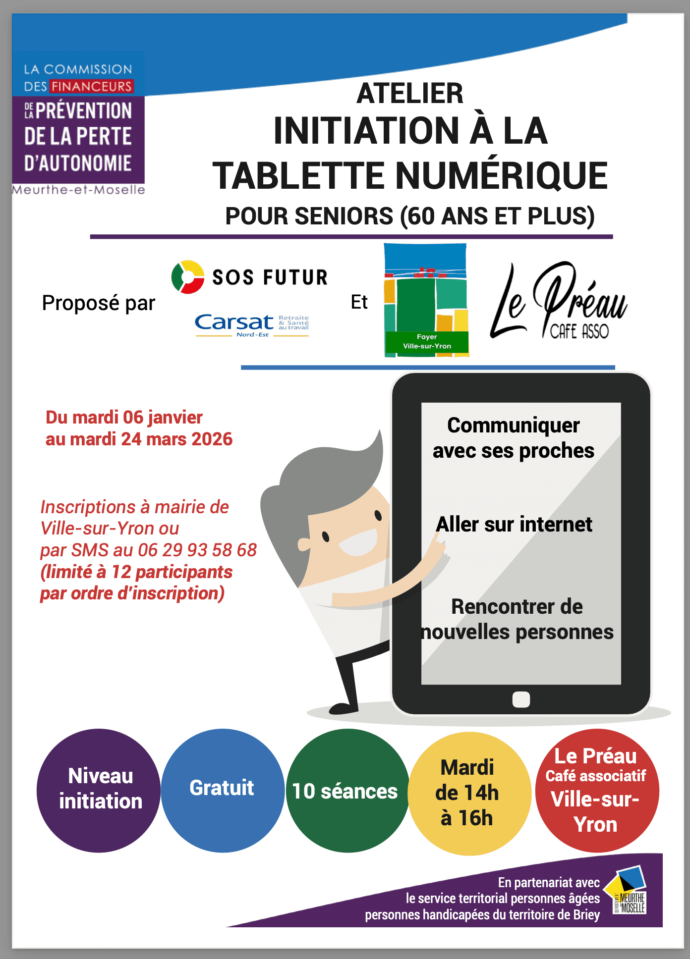 ATELIERS « INITIATION A LA TABLETTE NUMERIQUE » POUR SENIORS (60ans et plus)