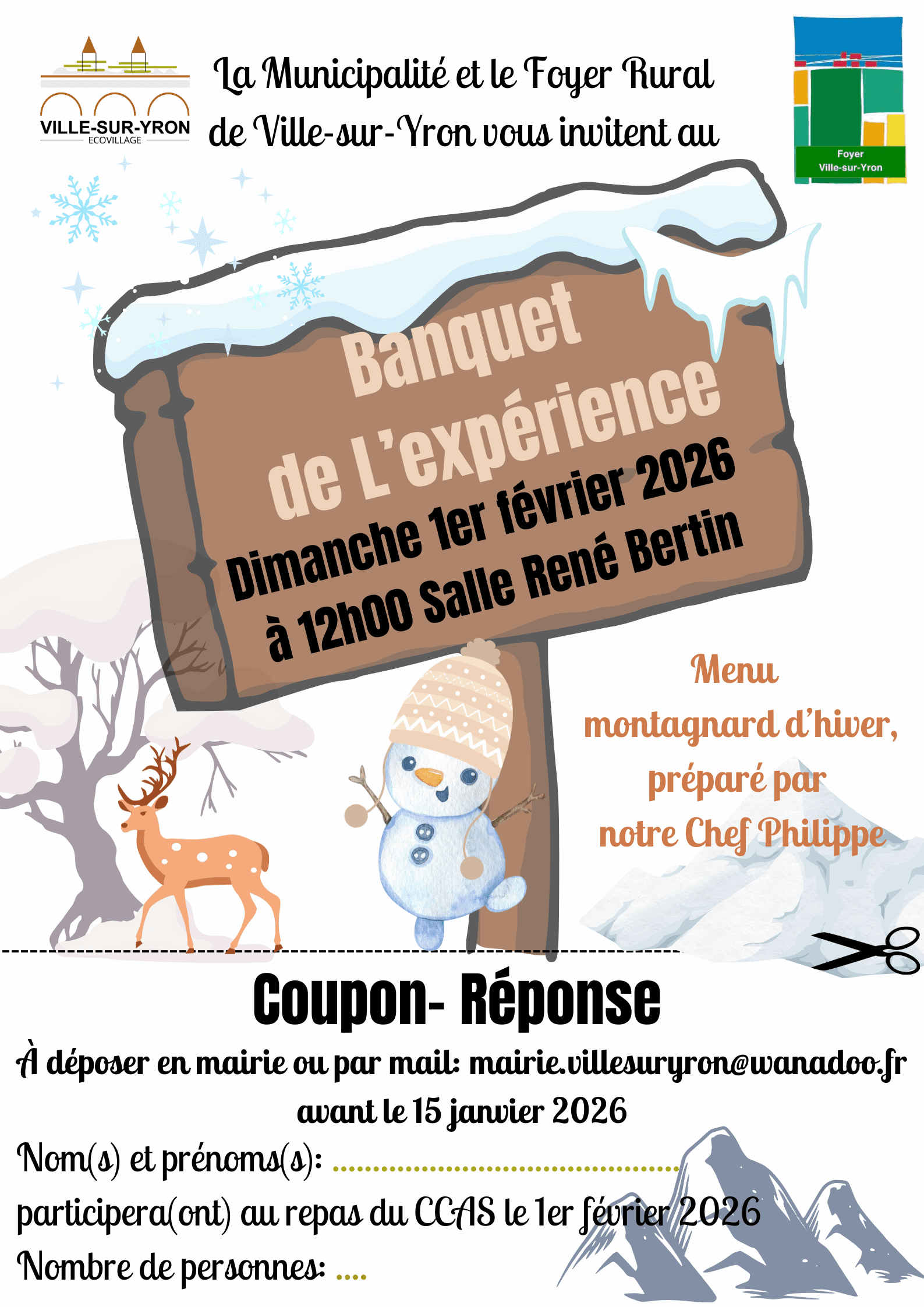 BANQUET DE L&rsquo;EXPÉRIENCE, le 1er février à 12h00 Salle René Bertin