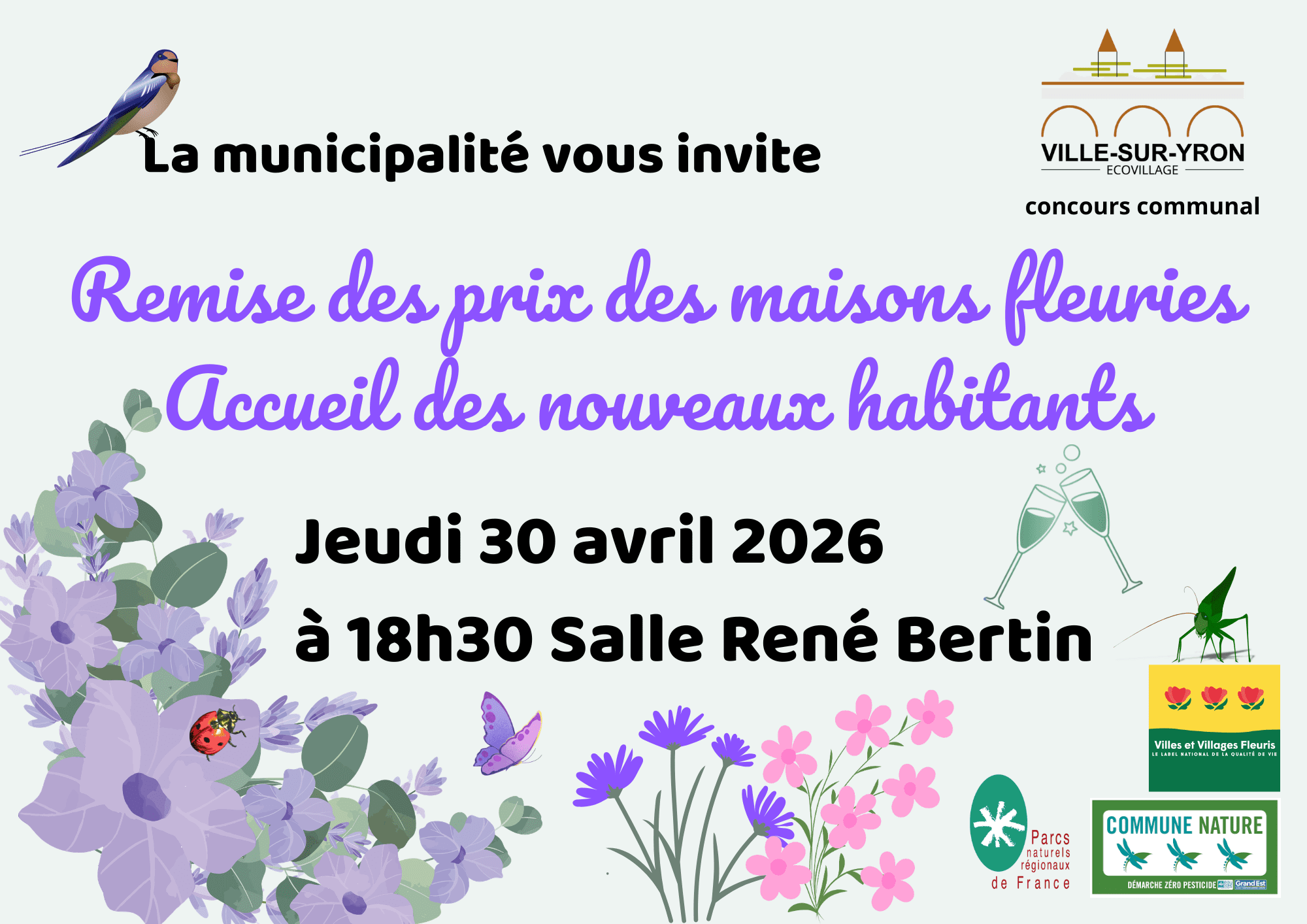 Remise des prix des maisons fleuries & Accueil des nouveaux habitants, jeudi 30 avril à 18h30, salle René Bertin